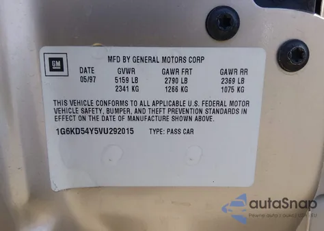 1997 Cadillac Deville Standard z USA, uszkodzony, nr VIN 1G6KD54Y5VU292015